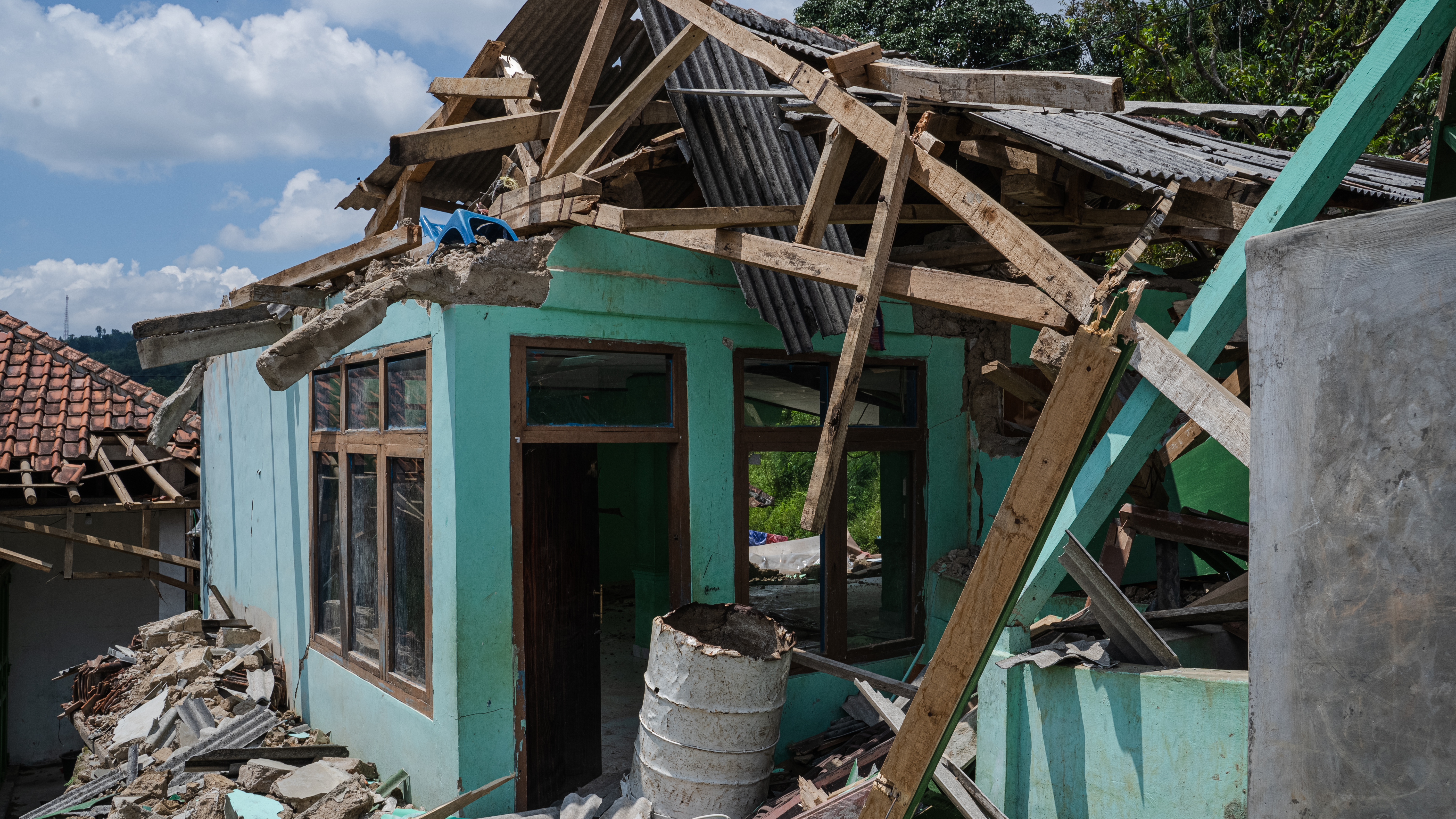 This Islamic school in Babakan Cikadal village was severely damaged by the 5.6-magnitude earthquake, but fortunately its 50 students had already left the building.