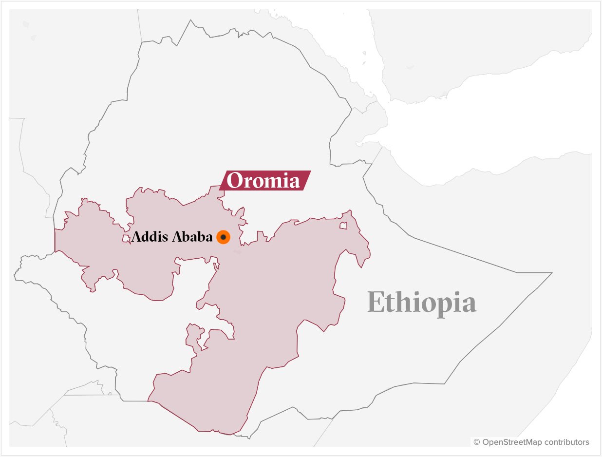 map of ethiopiaa with oromia region highlighted 