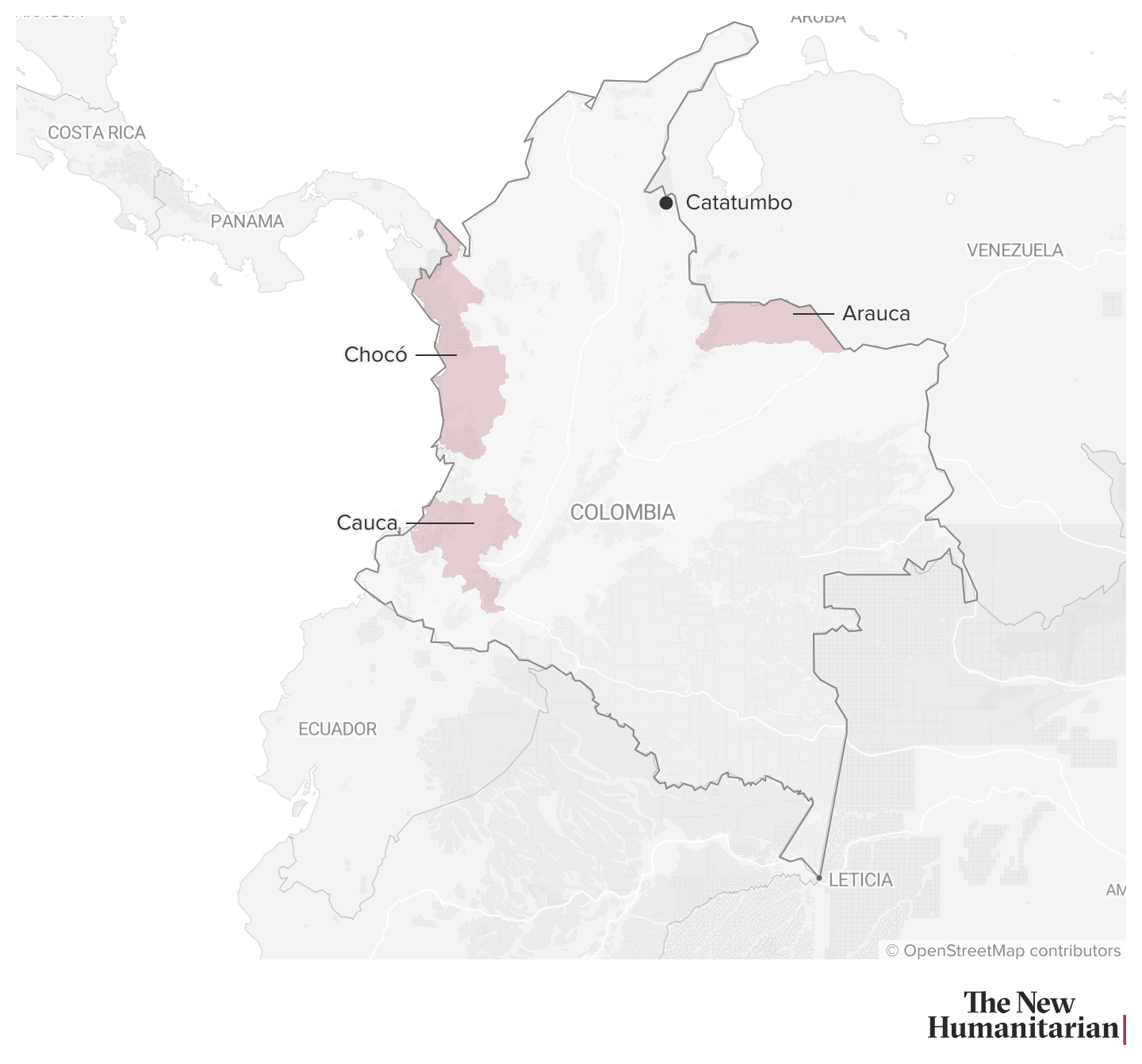 Map of Colombia showing Cauca, Arauc, and Choco.