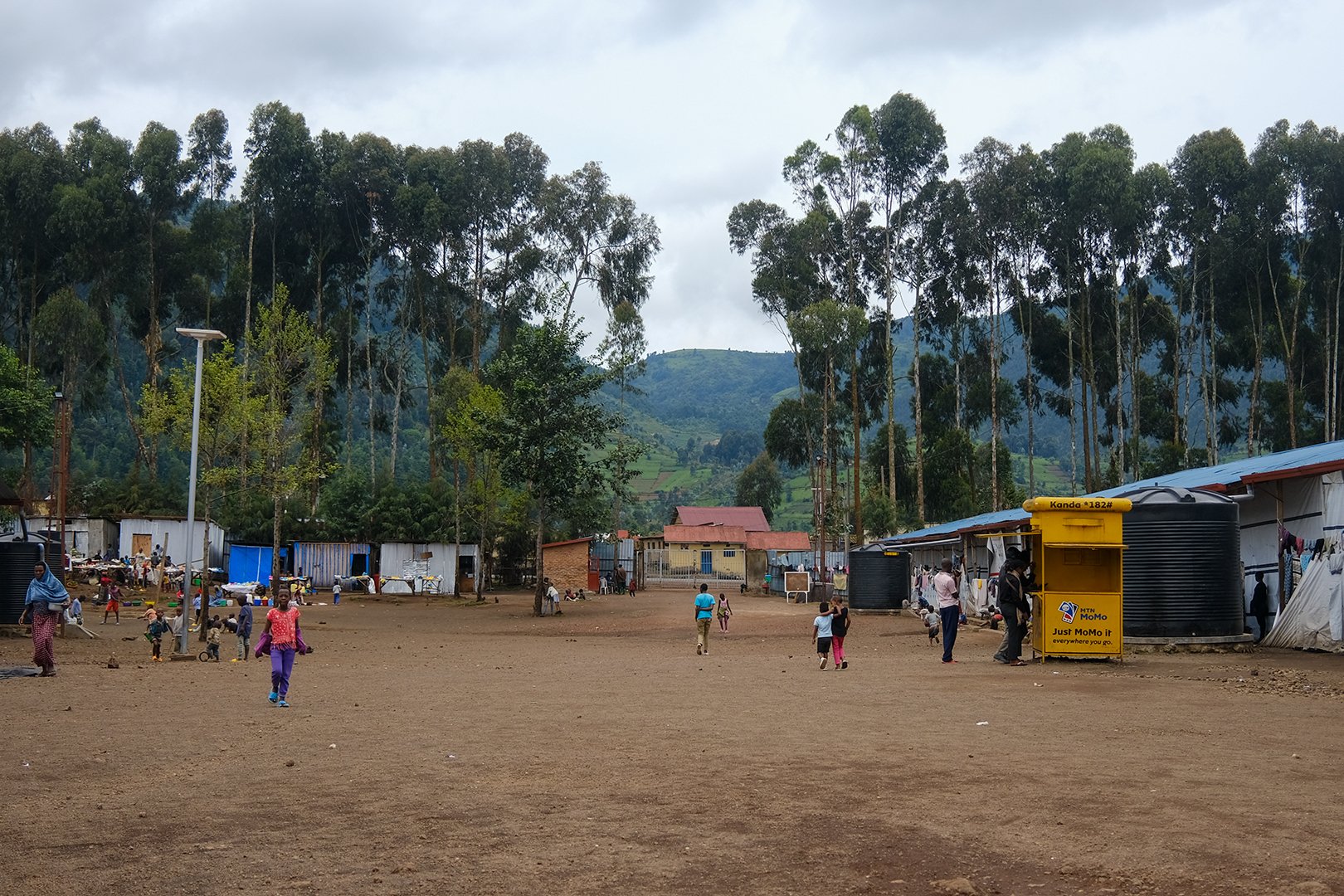 A wide shot of the Nkamira transit camp in western Rwanda.