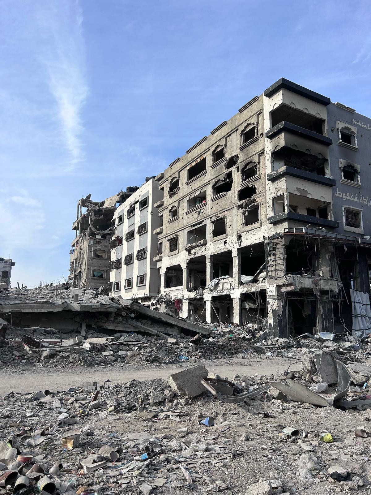 A building that has been destroyed along Salah al-Din Street, the main north-south artery in Gaza.