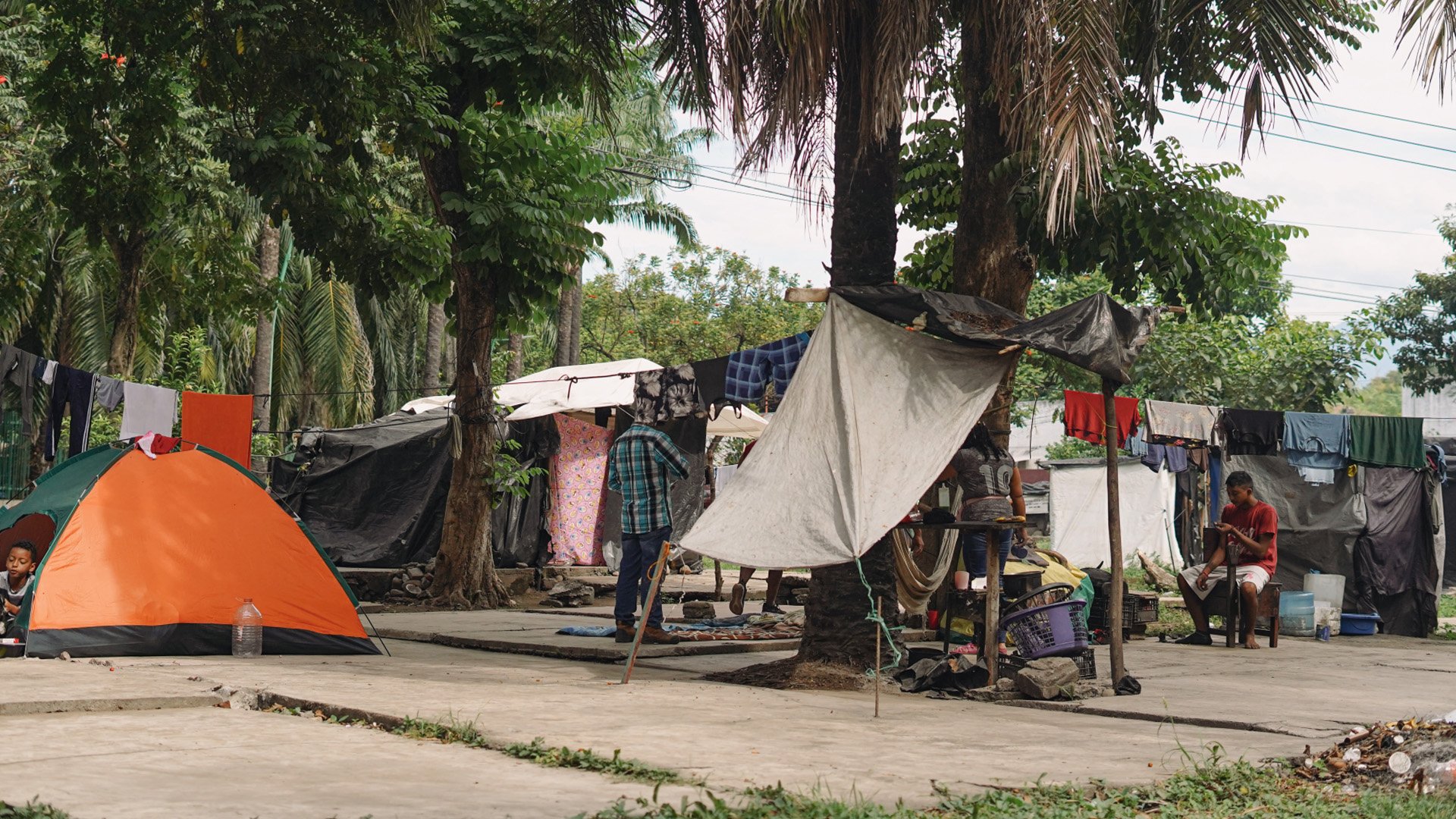 Migrants at a camp in downtown Tapachula, in southern Mexico, on 5 December 2024.