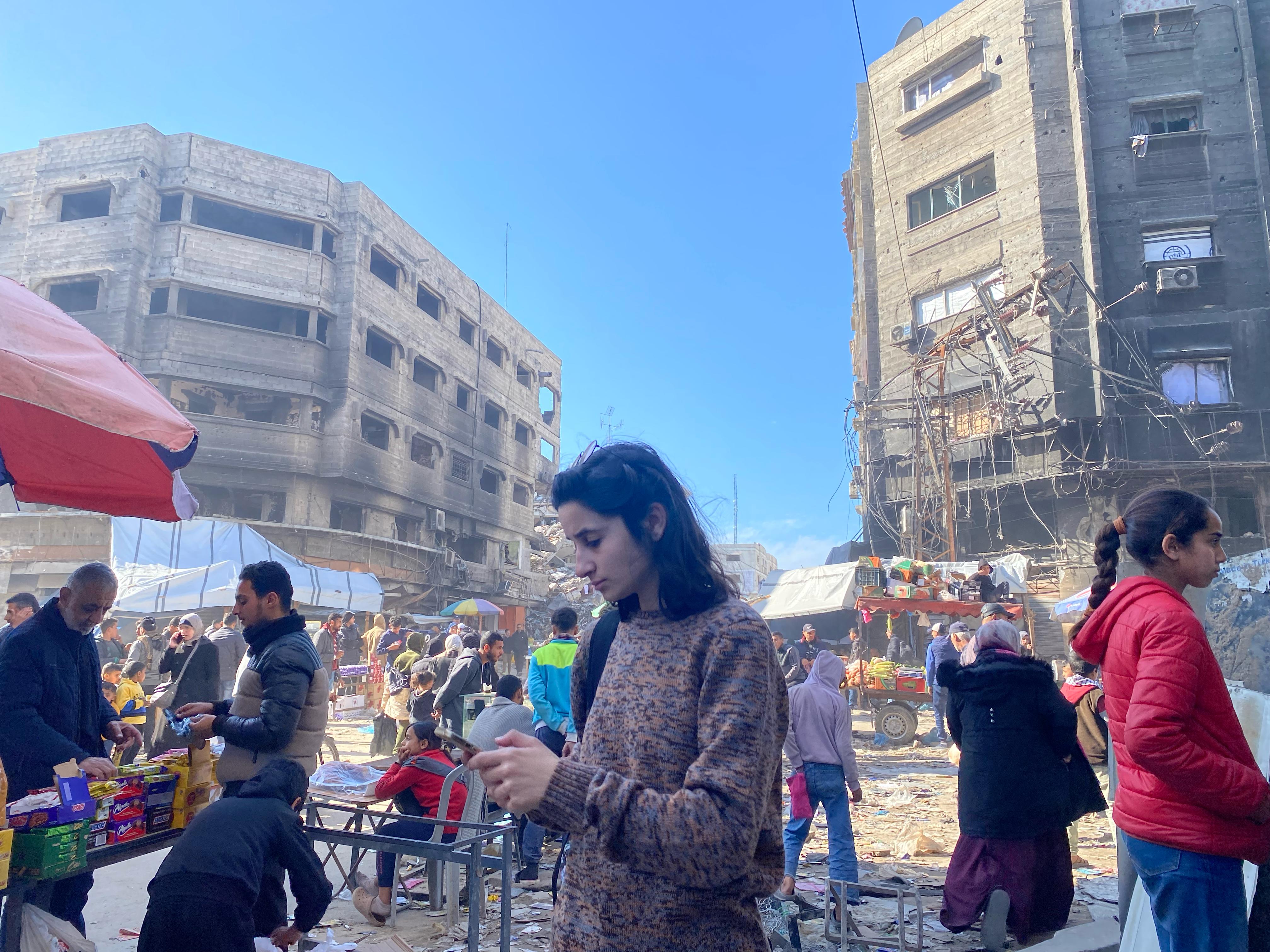 Rita Baroud reporting on the destruction she found in Gaza City when she returned to northern Gaza in February.