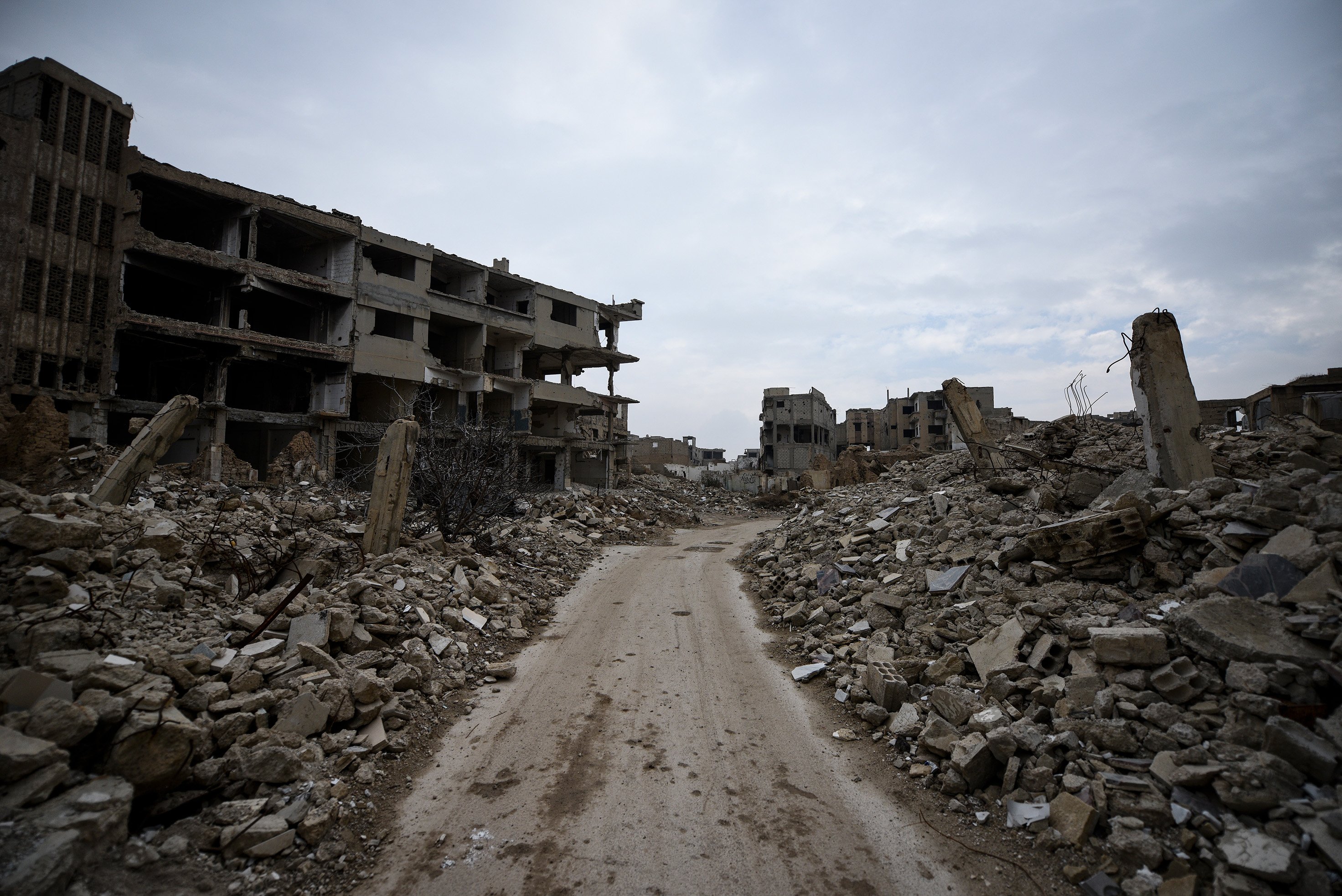The photo shows a part of the destruction in Jobar neighborhood, Syria.