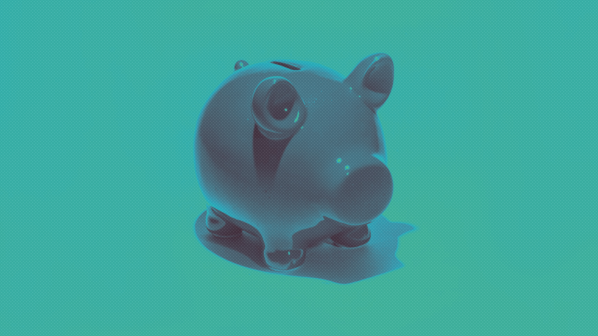 A photo of a piggy bank with a green to blue gradient overlay.