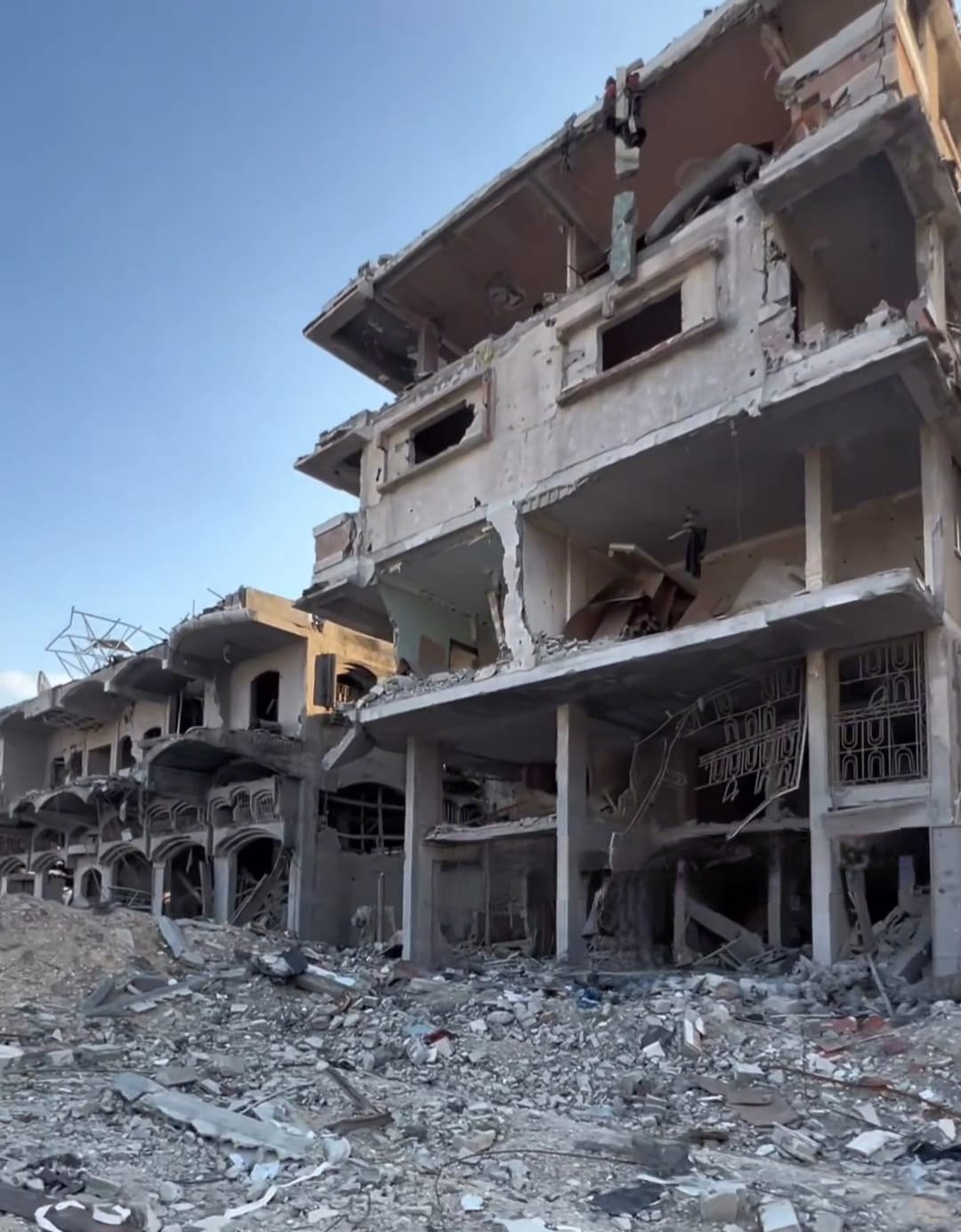 The building where Rasha Abou Jalal's apartment was in Gaza City, which was destroyed in an Israeli airstrike in November 2023.