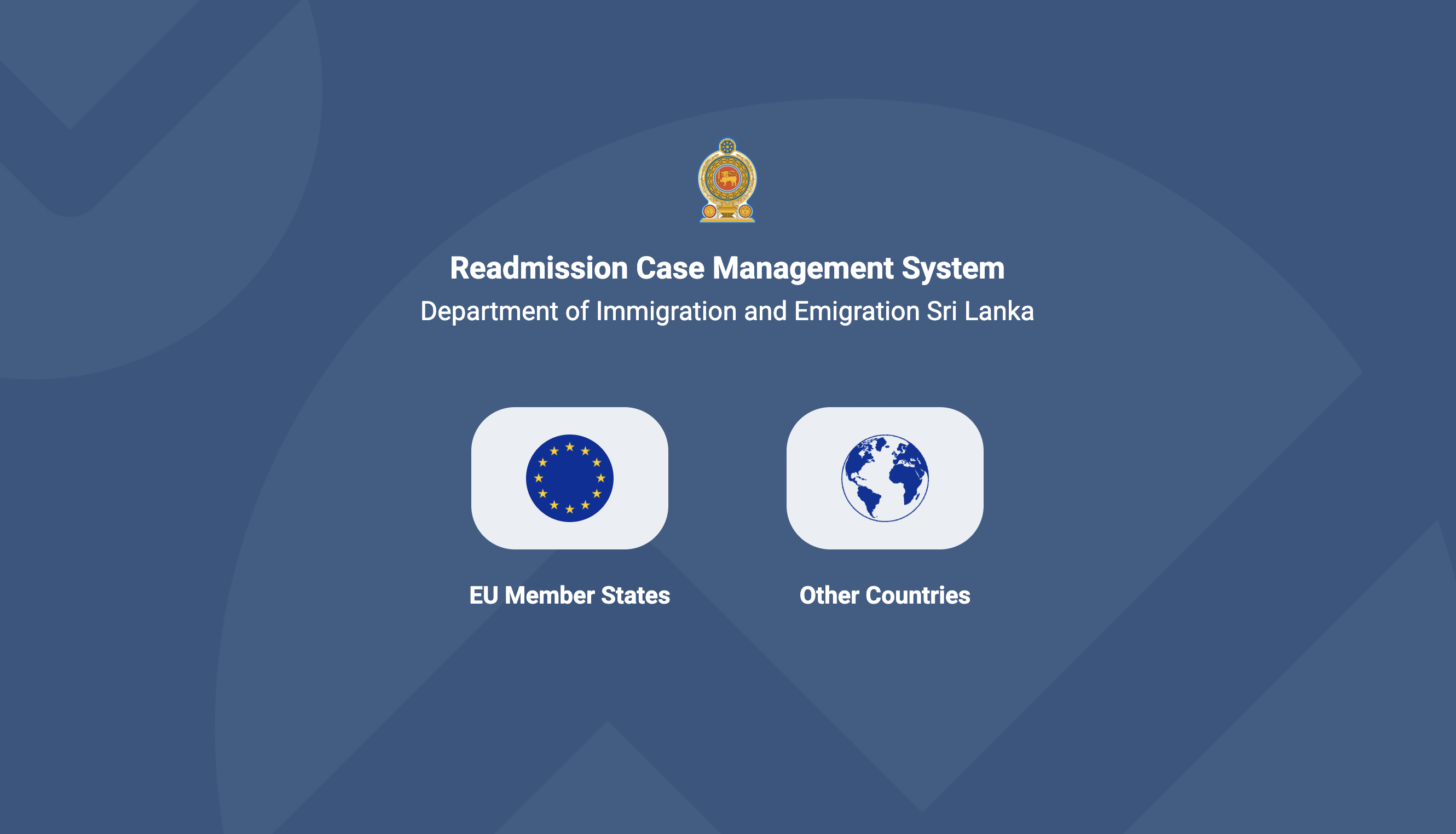 The landing page for Sri Lanka’s RCMS platform offers separate login options for EU and non-EU countries seeking to remove migrants.
