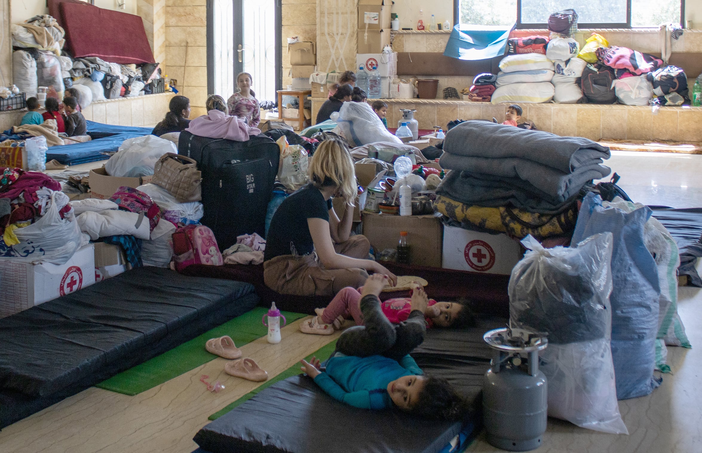Around 400 Syrians are sheltering in a mosque in Massoudiyeh, which has nearly doubled in population since March.