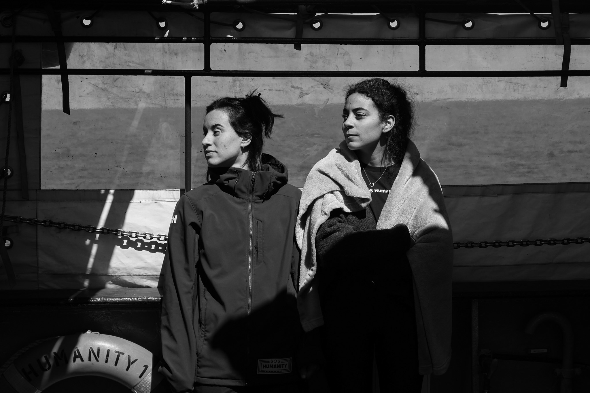 Izaro, Humanity 1's Spanish midwife, and Zeina Nasser, the Egyptian cultural mediator, on board Humanity 1.