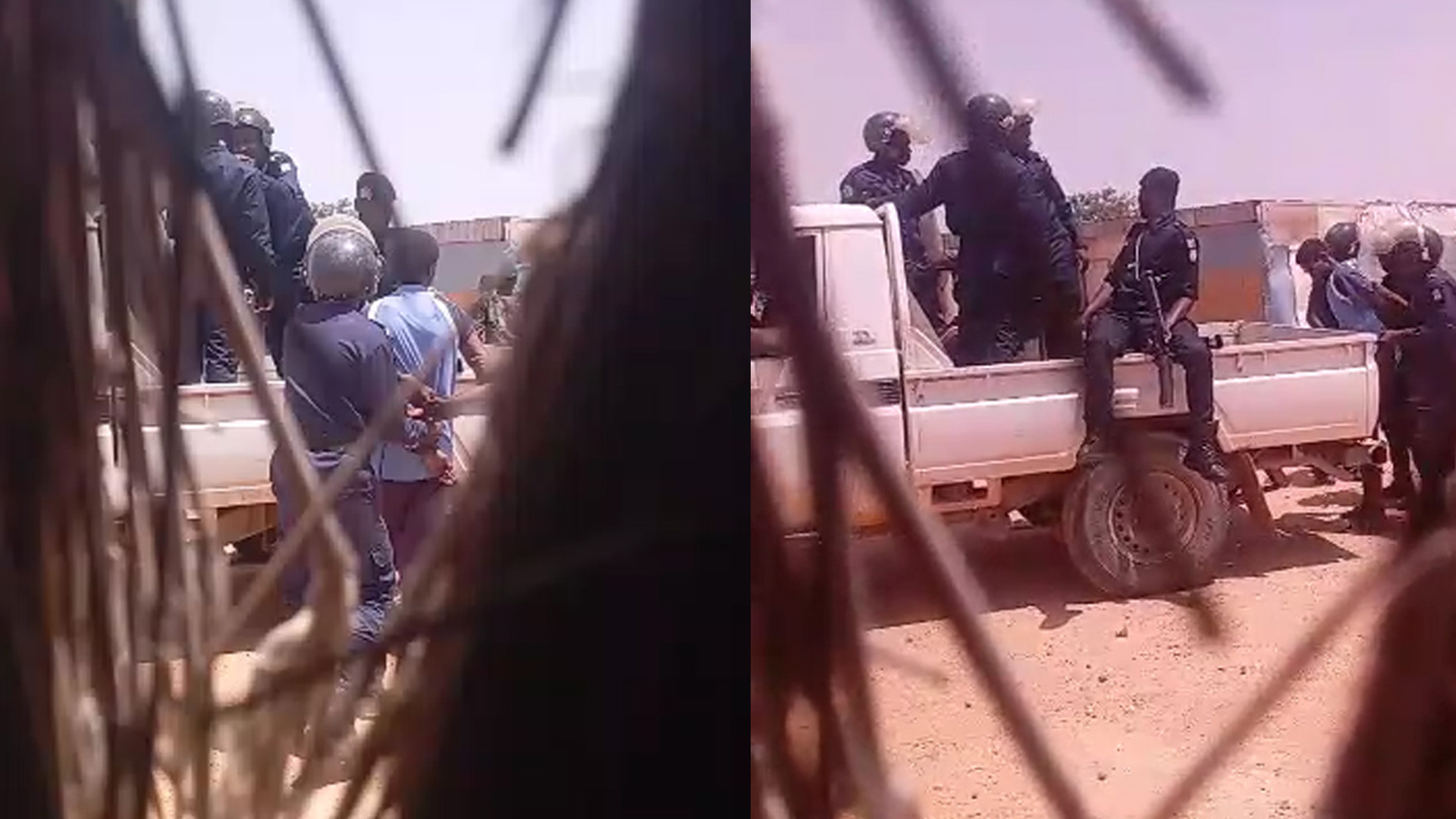 Screenshot of a video showing Nigerien security forces arresting a Sudanese refugee involved in organising ongoing protests in a refugee camp in Agadez, Niger on 21 August.