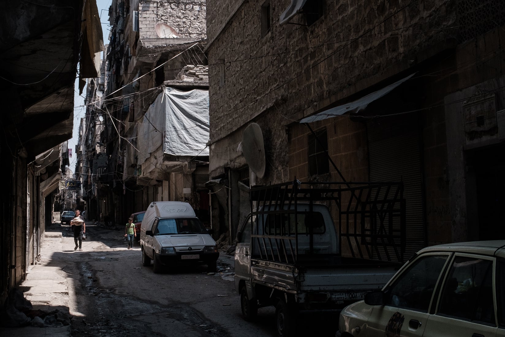 Outside the apartment in the al-Fardos neighbourhood of Aleppo where Heba and Ahmed are staying with her uncle, 27 July 2025.