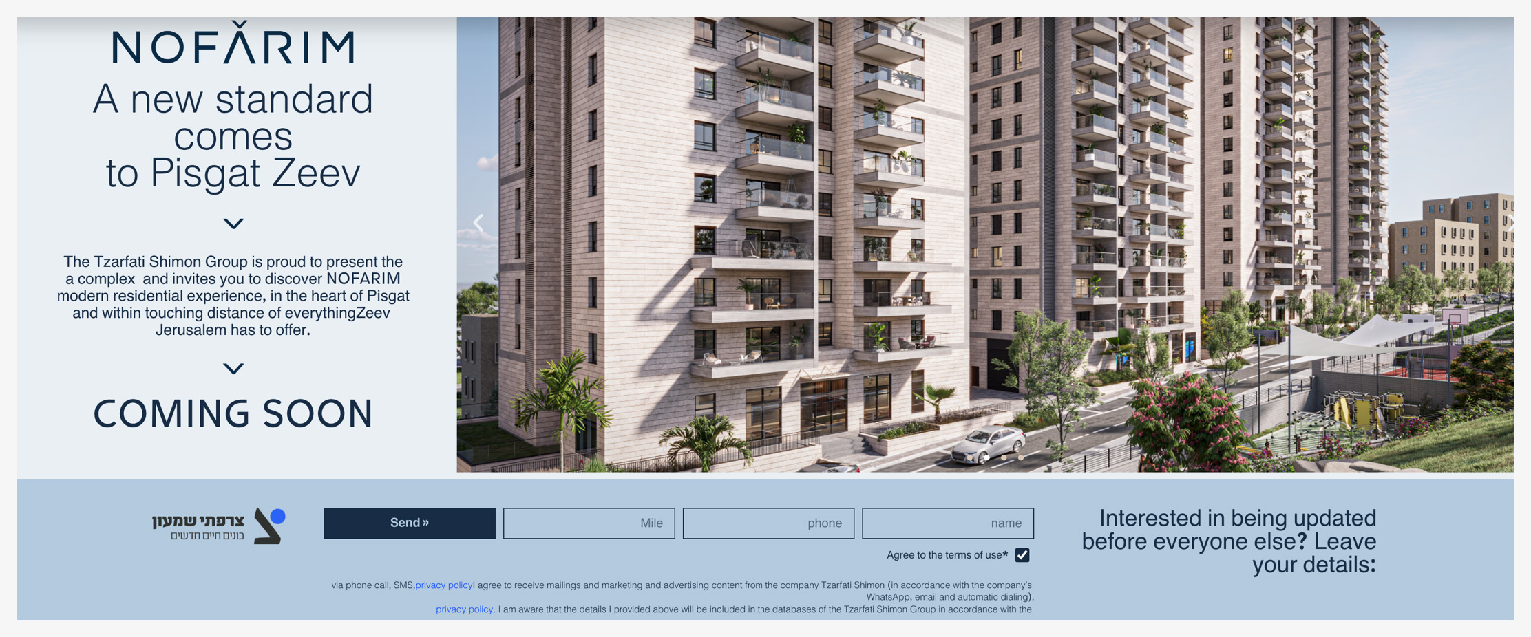 Sarfati Shimon’s website, showing new units in Pisgat Ze’ev’s Nofarim project