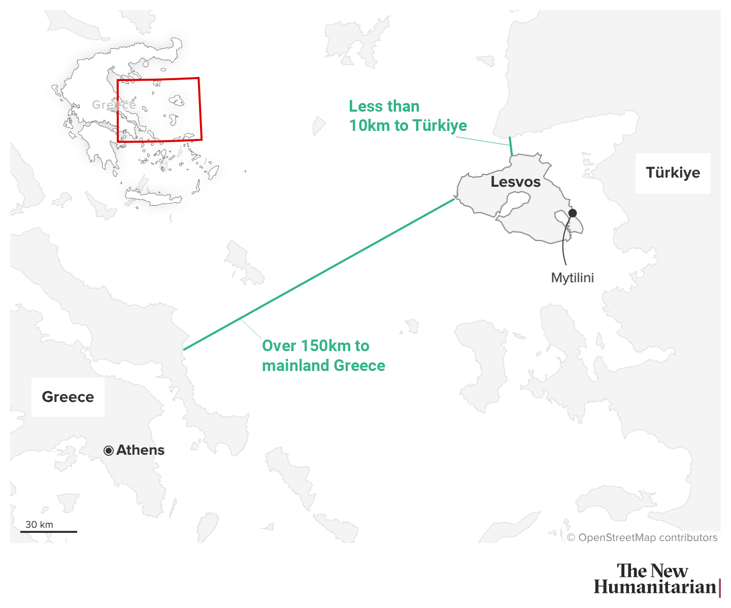Map of Lesvos, Greece, and Turkiye