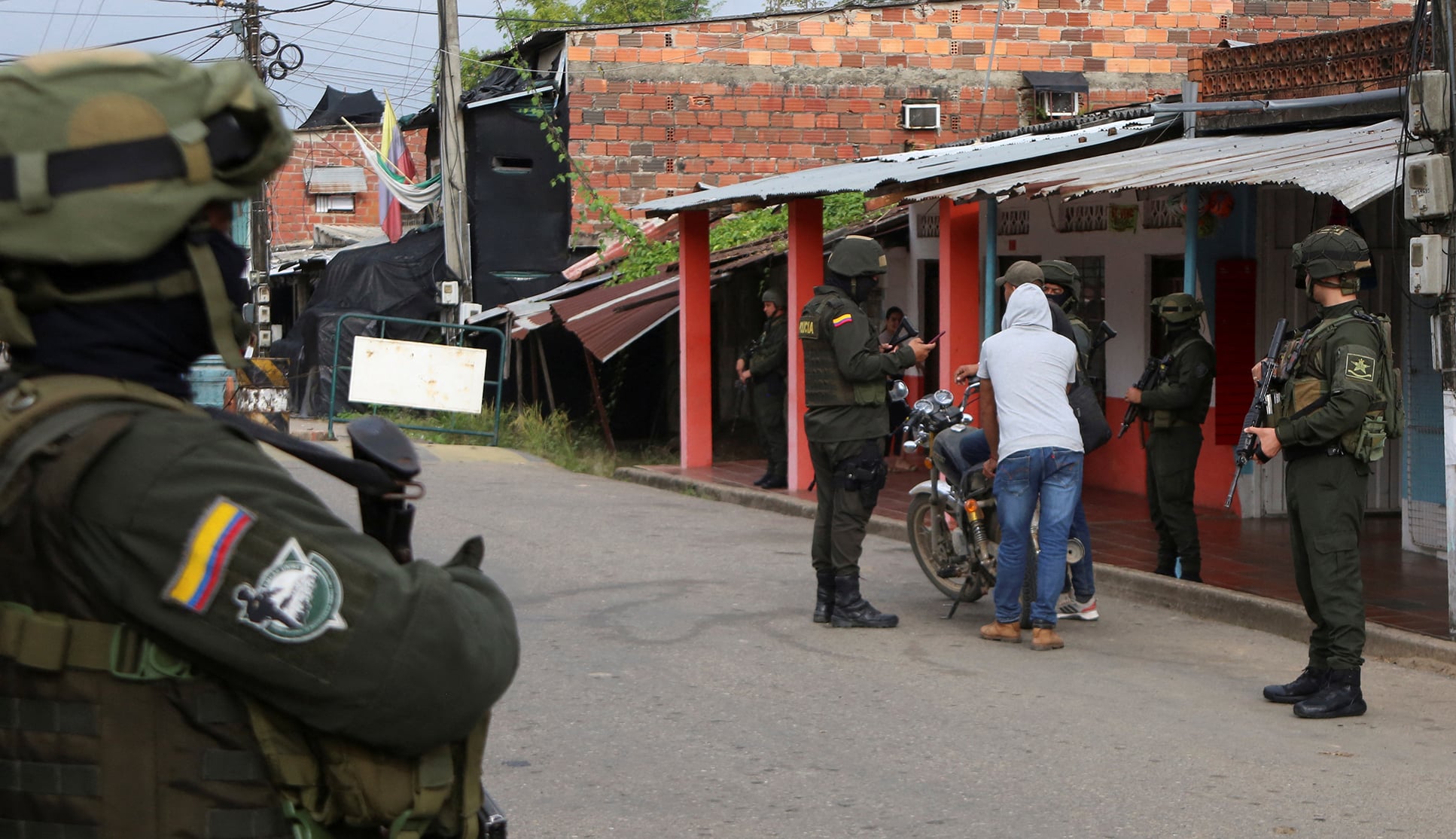 Military police patrol the streets of Tibú, in the northeastern Catatumbo region, following attacks by the National Liberation Army (ELN) armed group on 3 February 2025. 