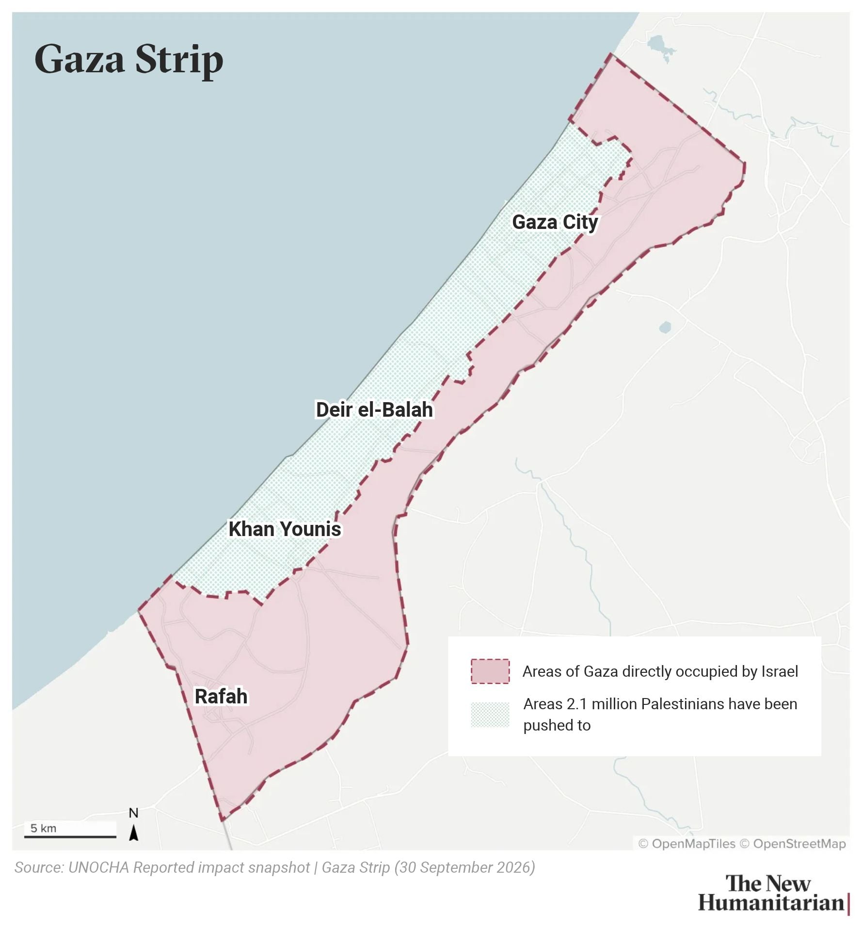 Stylised and annotated map of Gaza.