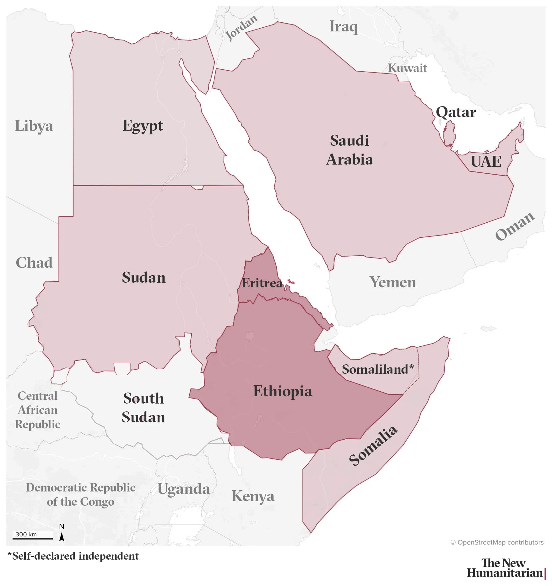 A map showing the Horn of Africa