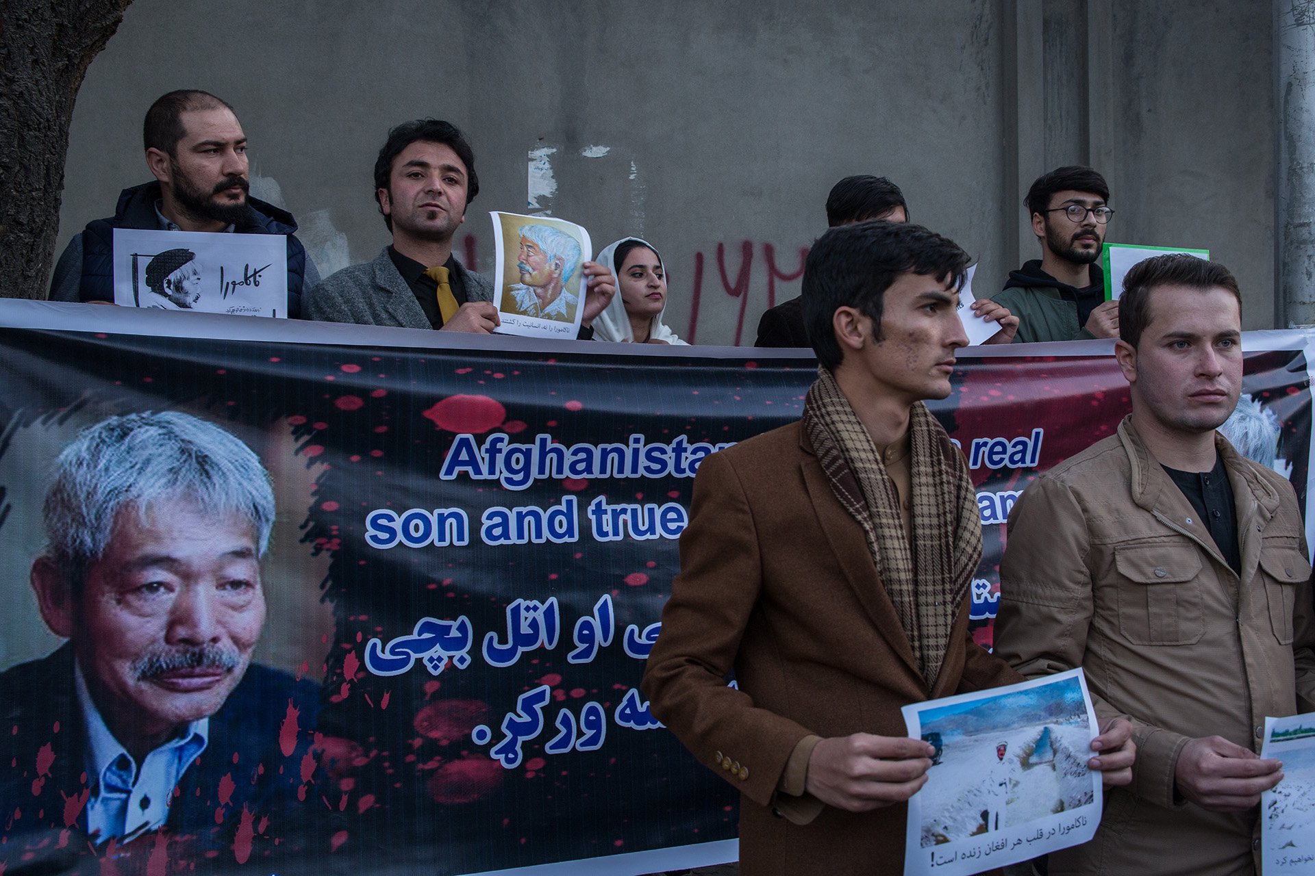 Men gather to pay tribute to aid worker Tetsu Nakamura, who was killed in an attack in early December. Nakamura’s organisation, Peace Japan Medical Services, has recently set up irrigation programmes in Nangarhar Province.