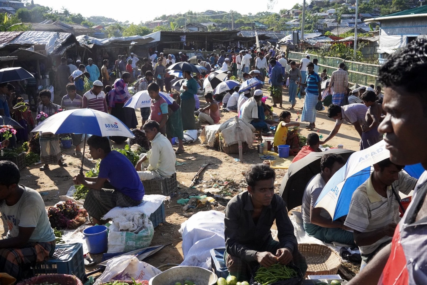 This busy market in part of Kutupalong refugee camp comes alive in the afternoons as Rohingya look for fresh food to supplement their basic rations of rice and lentils.