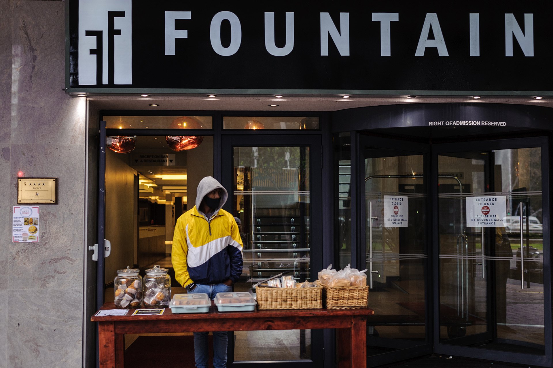 Cape Town’s four-star Fountains Hotel, like the majority of the city’s tourist businesses, has been battered by COVID-19 lockdowns and travel restrictions. The hotel has set up a street food store to supplement its income. 