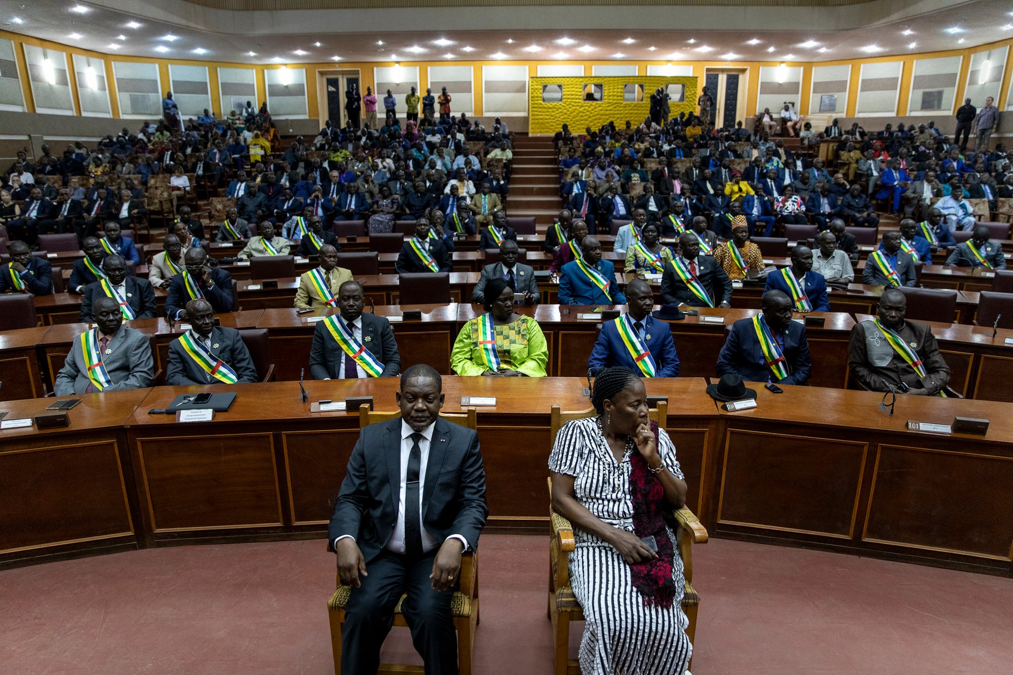 Firmin Ngrebada, the Central African Republic Prime Minister, sitting at the front of the National Assembly, as they launch the last session for 2019.