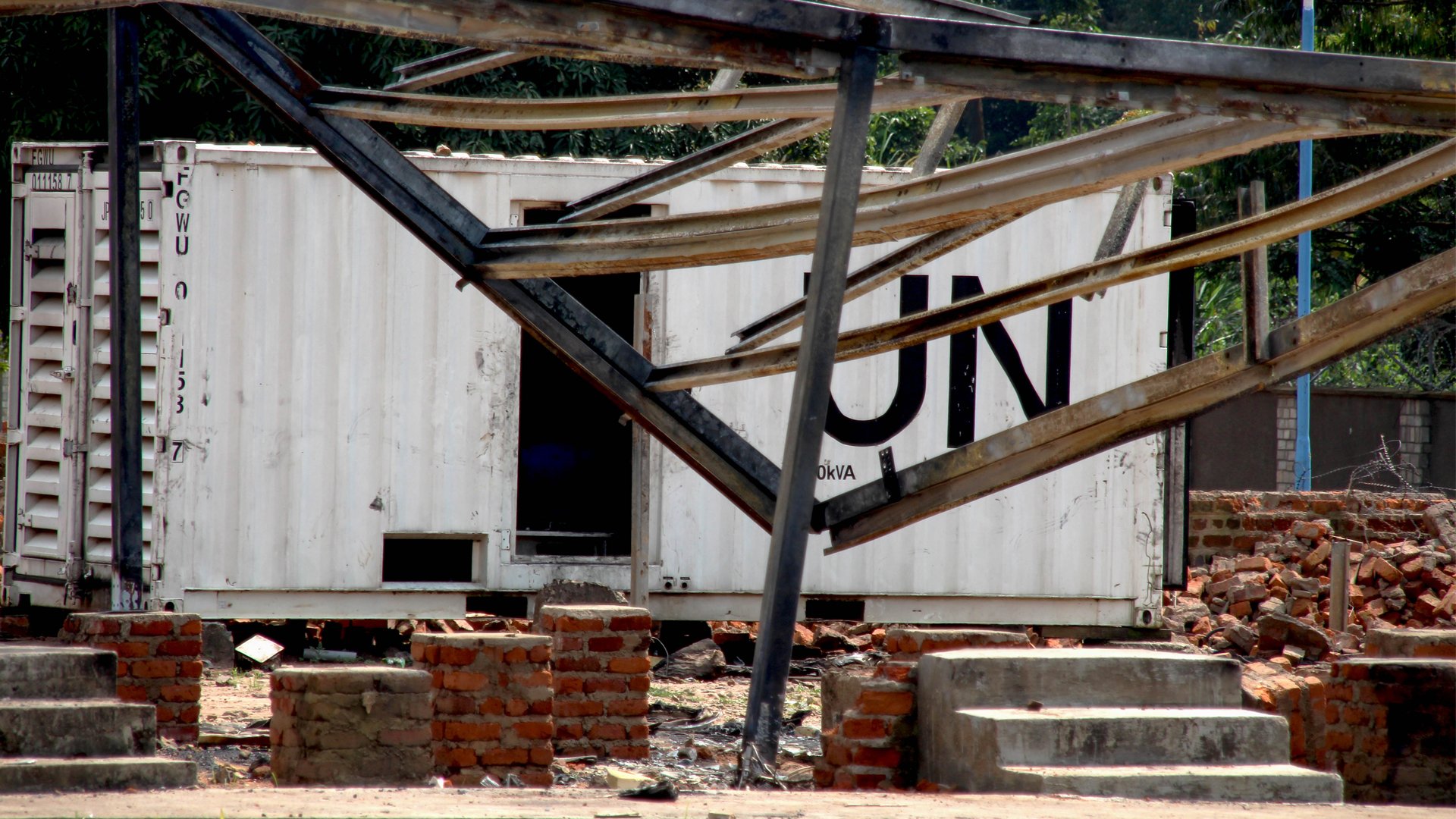 The ruins of a MONUSCO military base, which was stormed by protesters in November. 