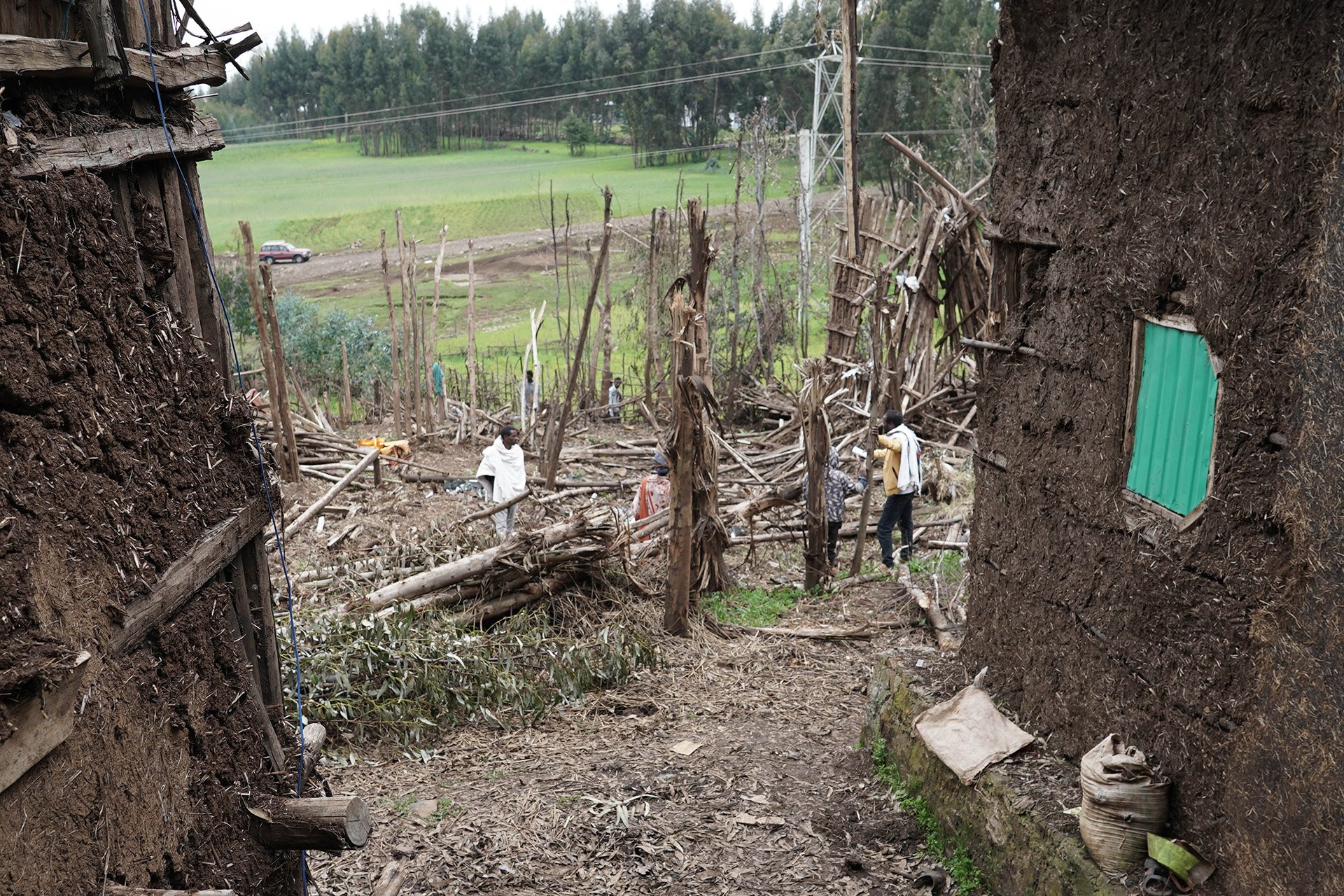 Demolished homes at the entrance of the village of Nefas Mewcha, in Amhara region.