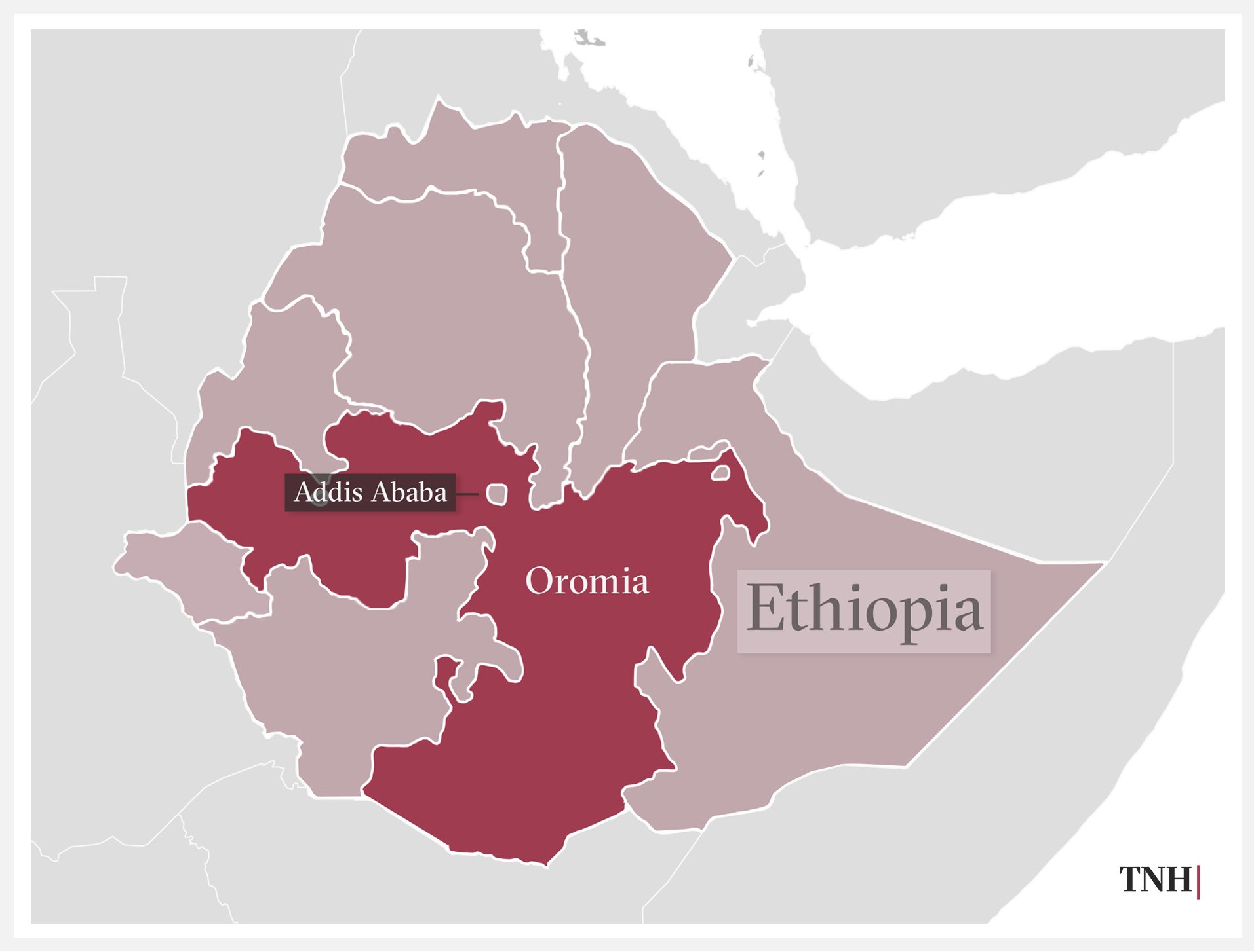 Map of Ethiopia with spotlight on Addis Ababa and Oromia region