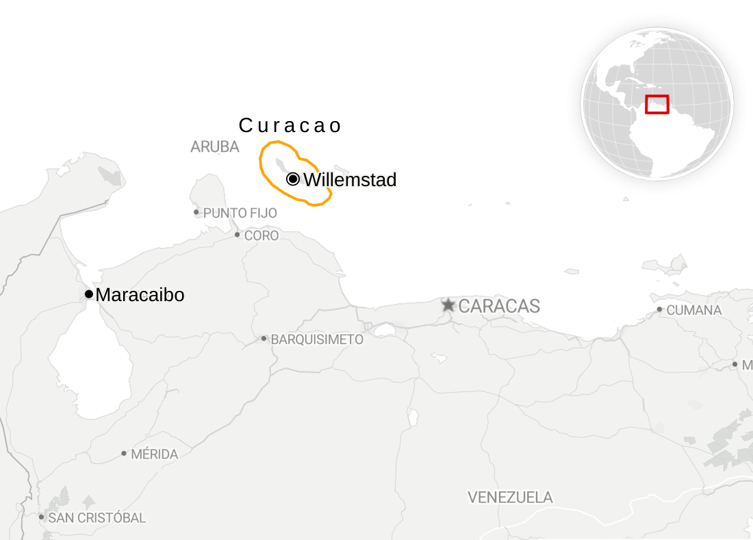 Map of northern Venezuela showing Willemstad and Curaçao