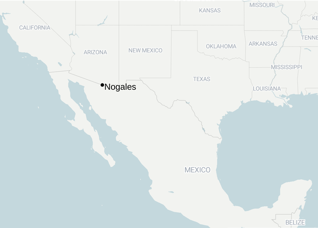 Map of USA and Mexico border showing Nogales