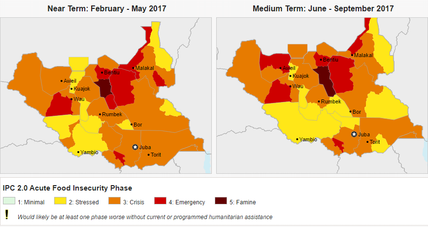 South Sudan famine map