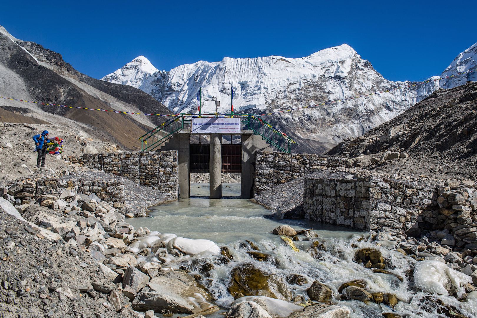 The controlled exit channel built to lower the level of Imja Lake