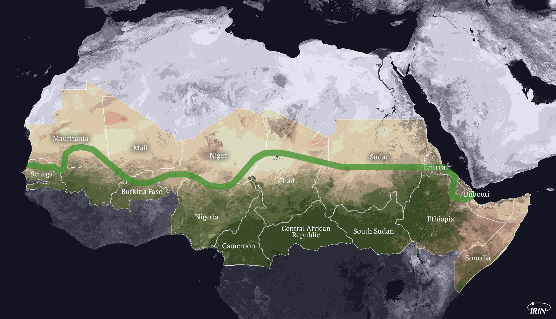 Map of East and West Africa showing the Green Wall