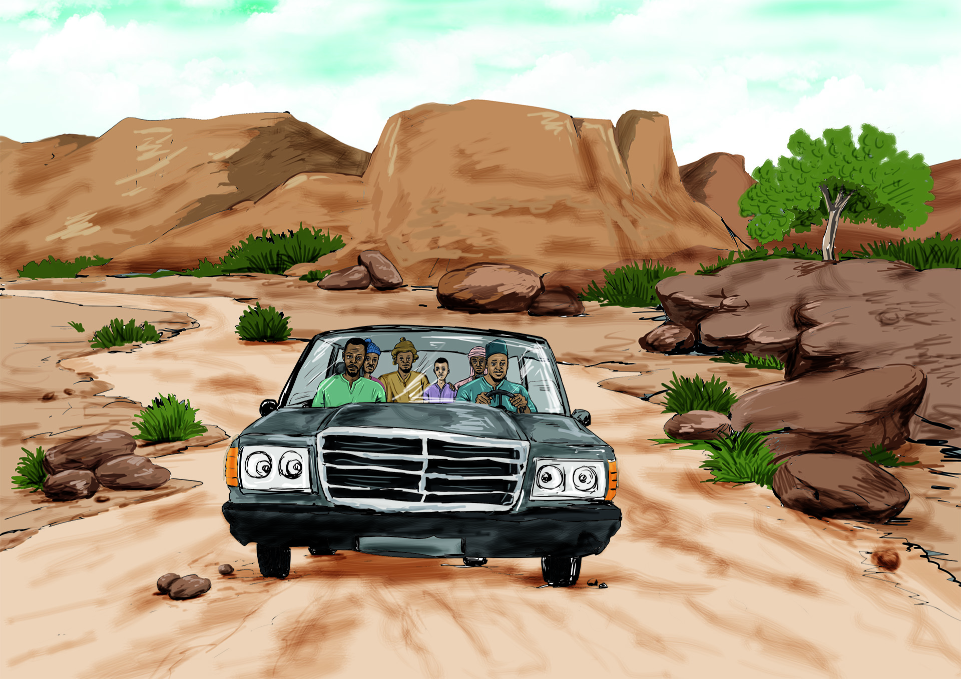 An illustration of the vehicle used by Guindo and his friends to secure the kidnapped teacher.