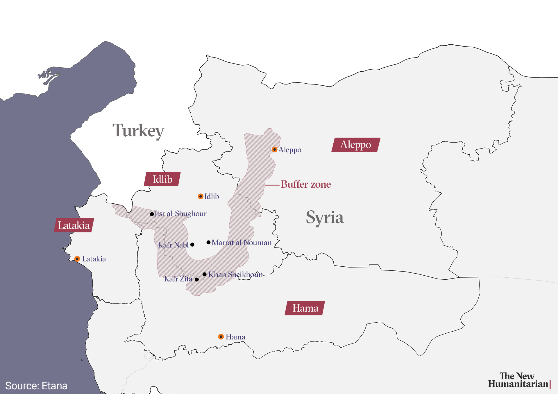 Map of Syria showing buffer zone in north west.