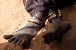 [Niger] A metal anklet worn only by the slave-classes of Nigerien society. There are more than 43,000 slaves in Niger, and while none where the shackles commonly associated with the slave trade, these anklets serve as a powerful symbolic reminder they are