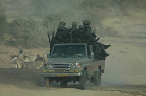 [Chad] Chadian soldiers patrol dirt roads near the Sudanese border. [January 2006]