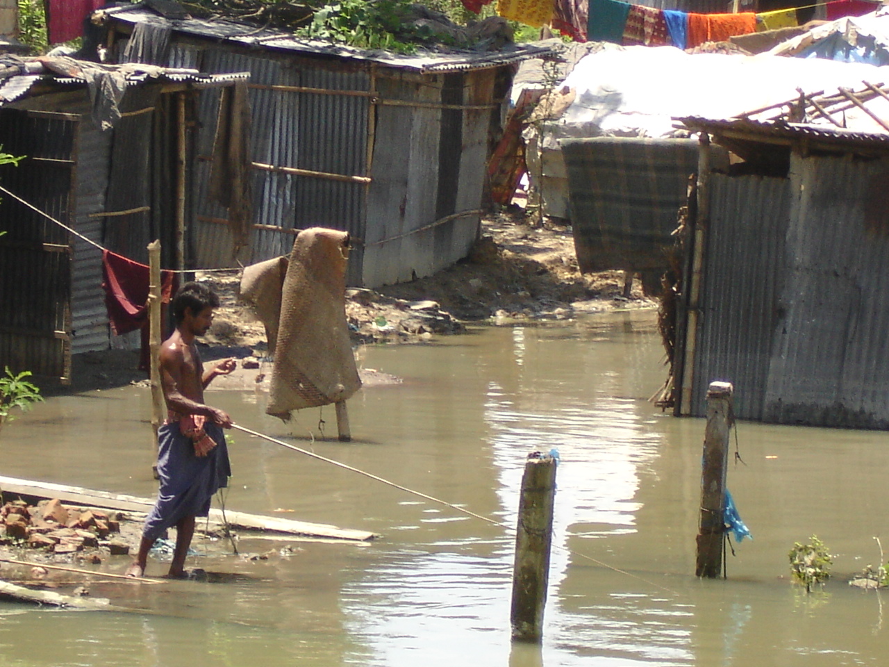 Each year, low lying areas of Dhaka, the Bangladeshi capital, are flooded during the annual summer monsoon - affecting scores of the city's poor. Approximate one-third of the country floods annually.