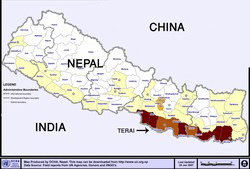 [Nepal] A map of Nepal highlighting the southern Terai region, known ...