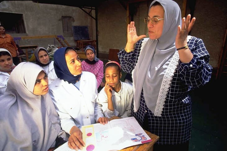 A women's group meets in Upper Egypt to discuss HIV/AIDS. According to NAP, many Egyptians lack knowledge of HIV/AIDS and how it is transmitted.