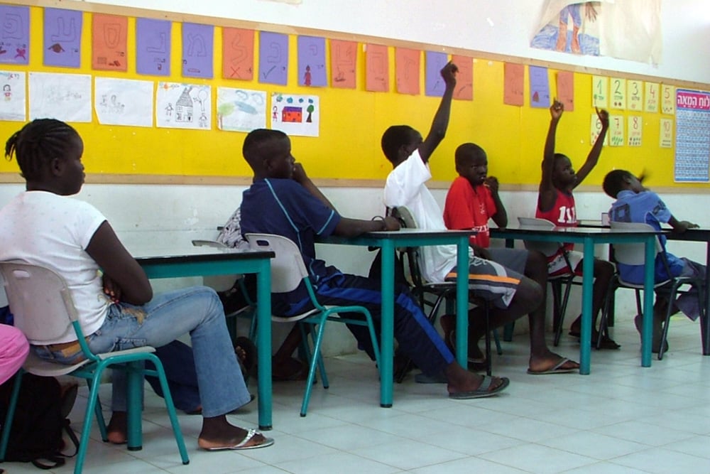 African refugee children on their first day at a special school for refugees in Eilot, outside Eilat in southern Israel.