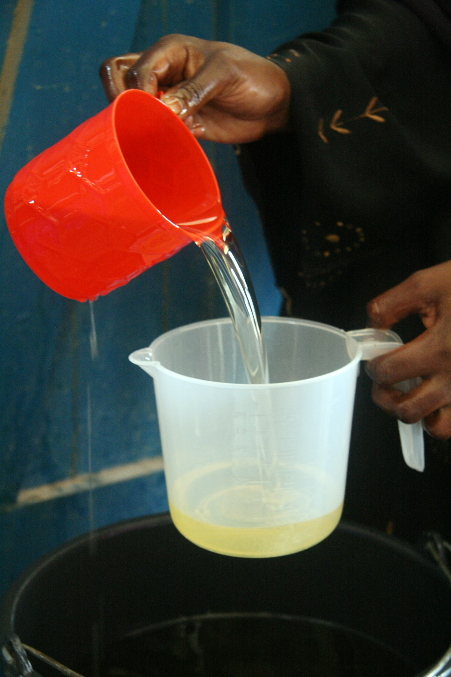 Cooking oil, provided by a relief effort conducted by the World Food