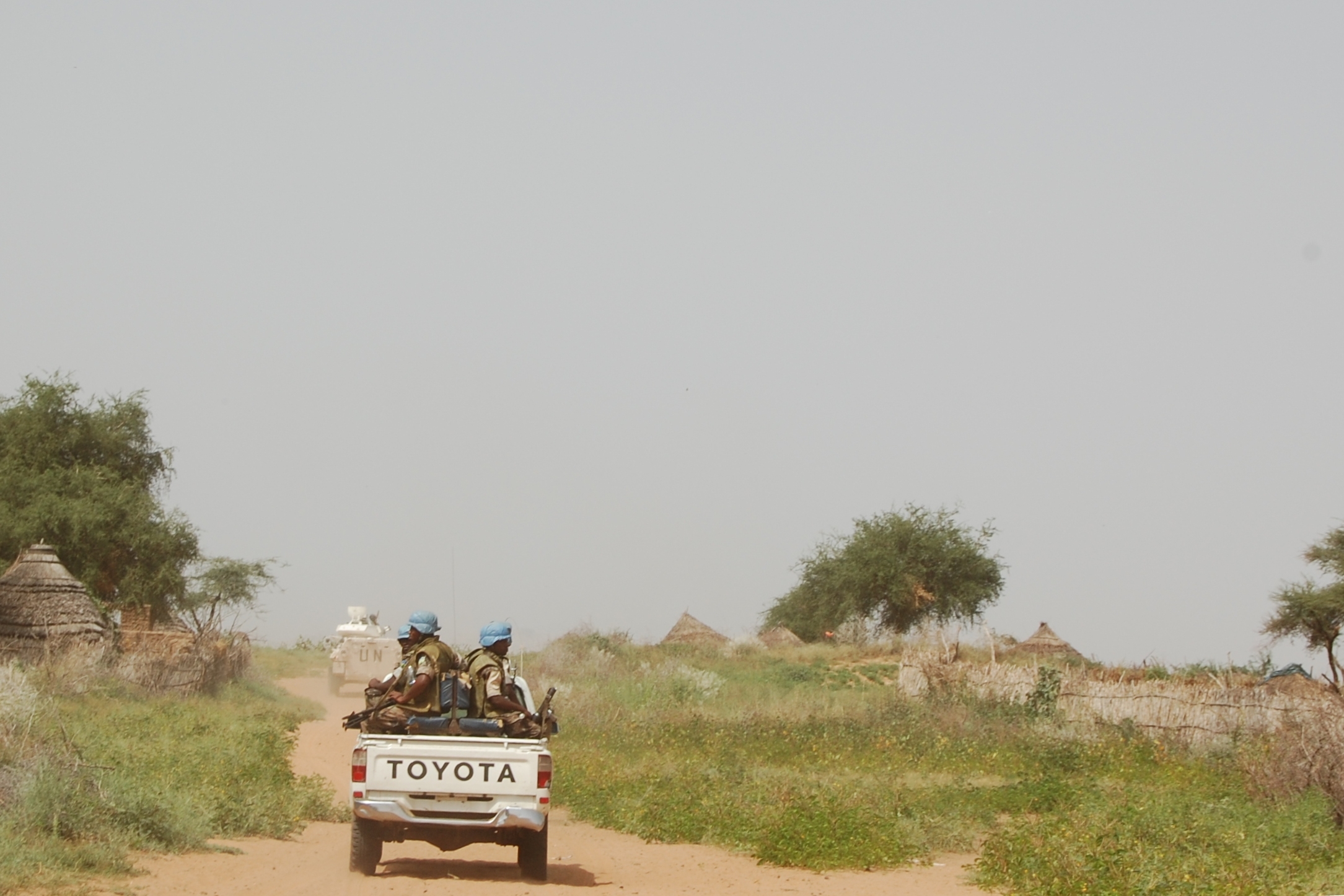 A UNAMID vehicle patrols areas near Tawila, North Darfur. September 2008.