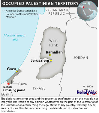 A map of OPT showing the Rafah crossing point