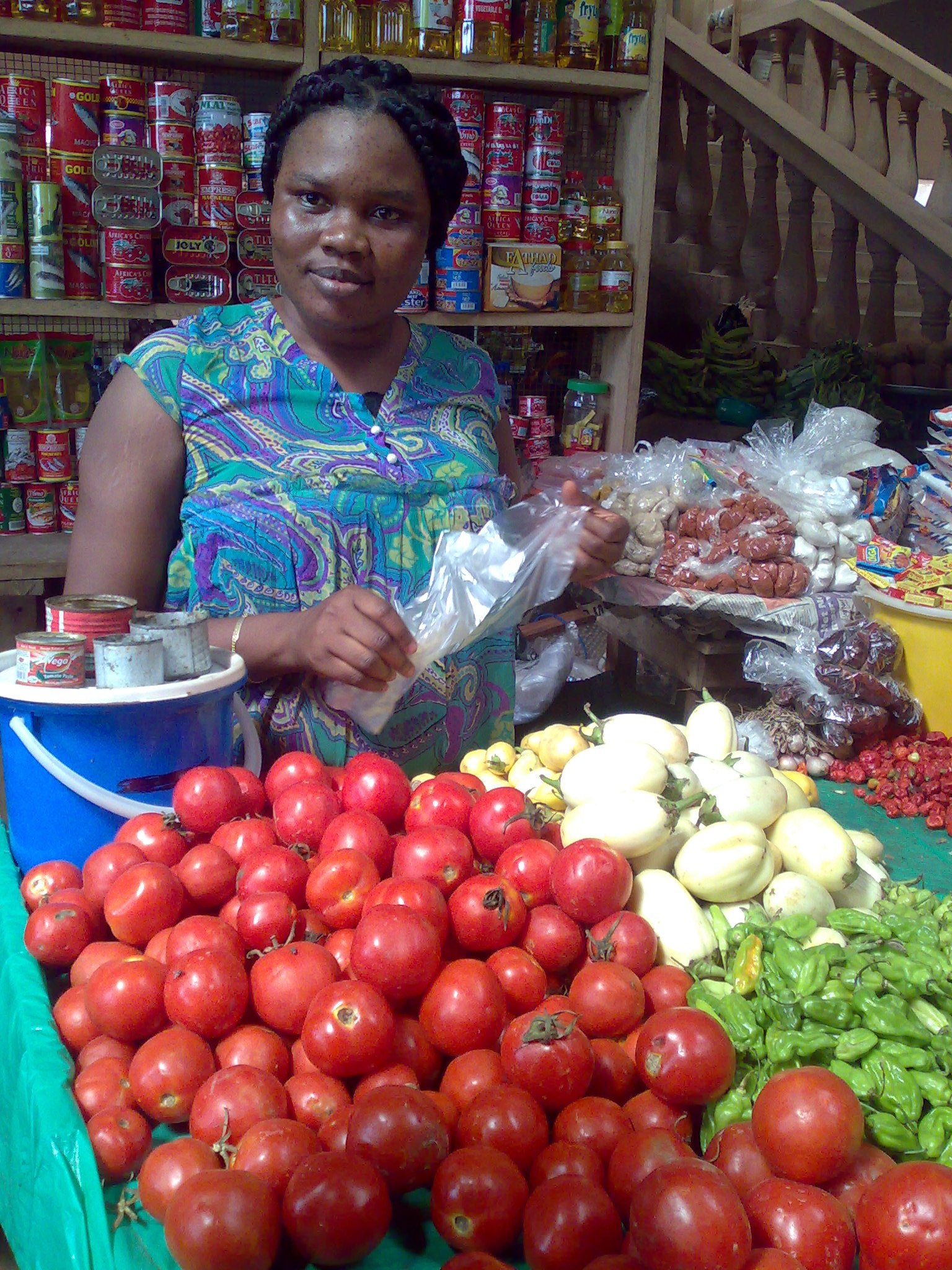 Maame Dufie, market queen at the Abeka Market in Accra. Market queens choose producers and set prices for agricultural goods in most of Ghana's markets.