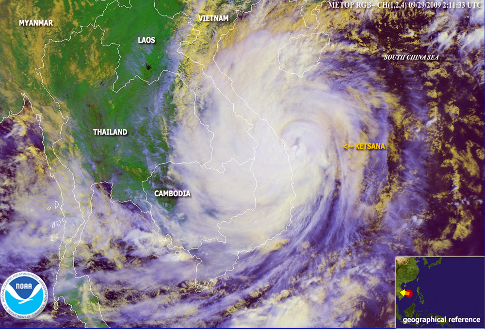 Typhoon Ketsana struck Vietnam with with of 167km per hour, late on 29 September. A day later 41 people were killed and 10 still missing