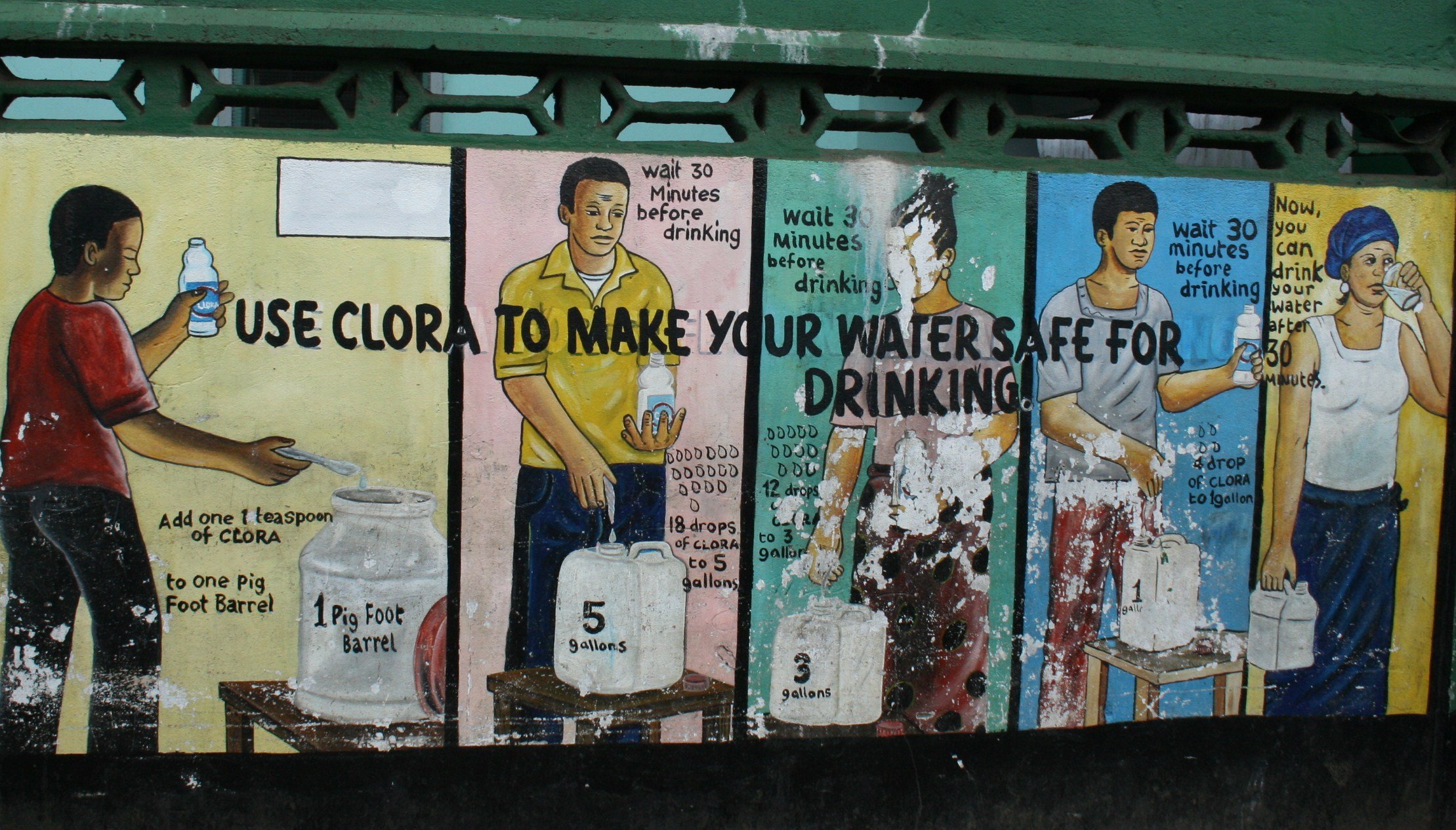 Poster advocating the use of chlorine to kill pathogens in water. Monrovia The New Humanitarian