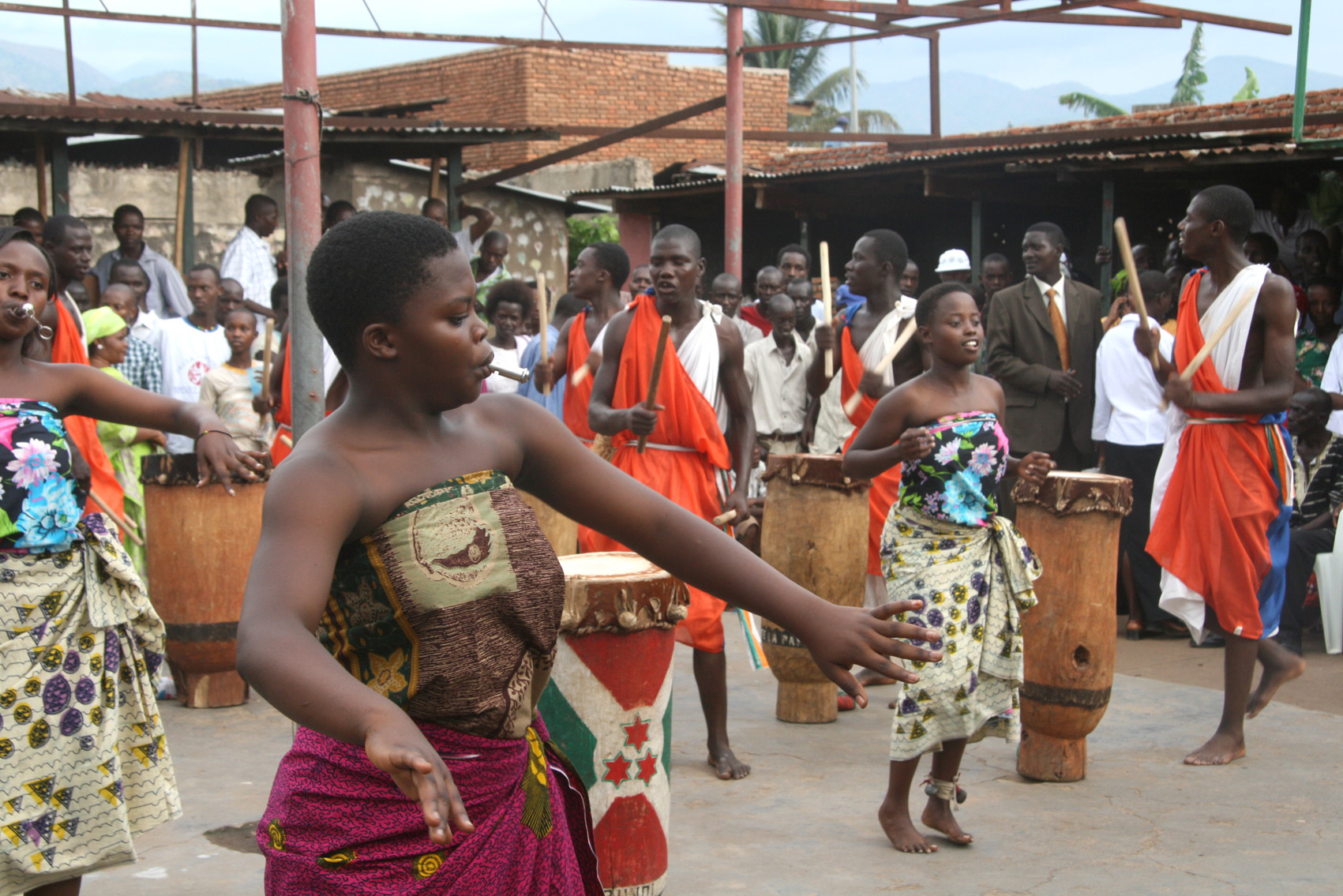 Traditional dancers perform at the opening of an office by the Movement for Solidarity and Democracy (MSD) political party in Bujumbura's Cibitoke District