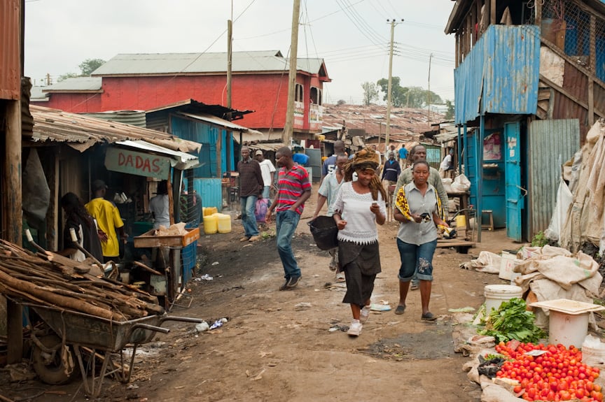 A street scene from Kibera, reputed to be Africa’s largest slum. According to UN-HABITAT, millions of Kenyans living in slums are among those worst hit by high food prices yet they receive far less humanitarian attention than other demographic groups