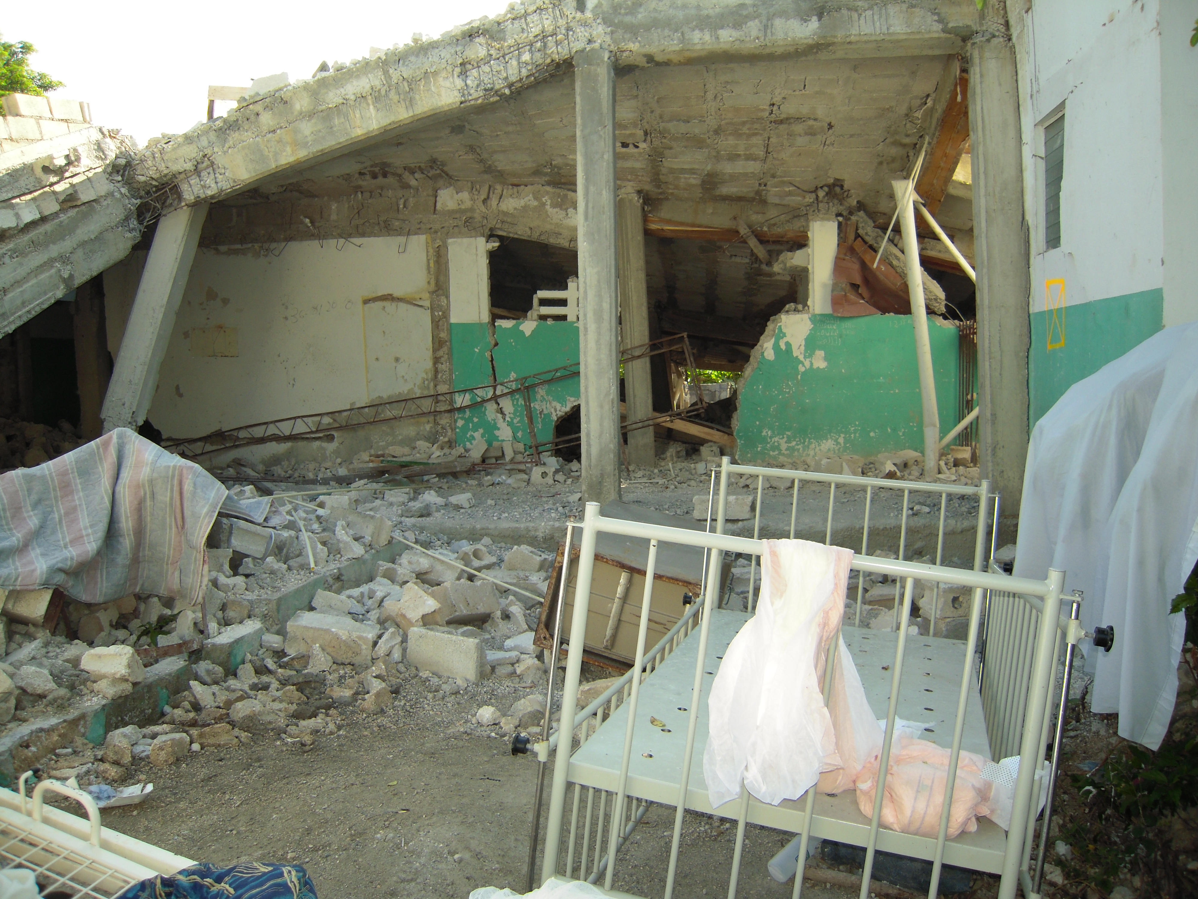 St. Michel hospital post-earthquake; all departments collapsed except radiology