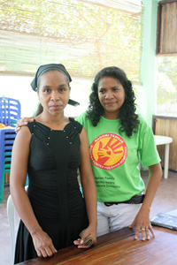 Maria da Costa, left, (a victim of domestic violence) and Judith Ribiero do Concacao, who works at the Fokupers shelter for women in Dili. Domestic violence remains a major challenge in Timor Leste